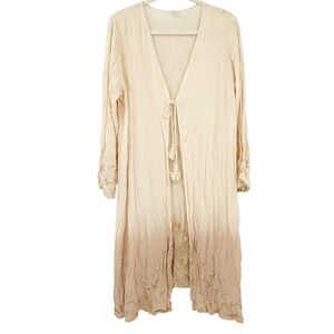 Surf Gypsy‎ Womens Beachy Boho Lace Crochet Trim Tie Front Kimono Duster Size L